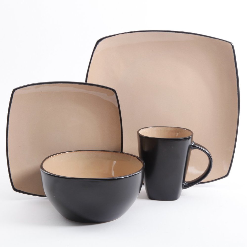 GH SOHO LOUNGE 16PC SET, TAUPE/BLACK, STONEWARE